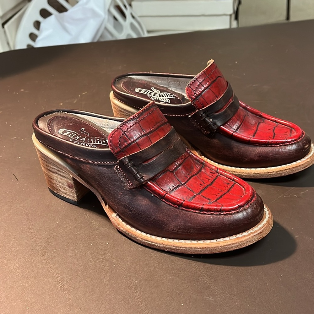 Free Bird by Steven, Collins size 5 leather slip on mules women, red western - Picture 3 of 8